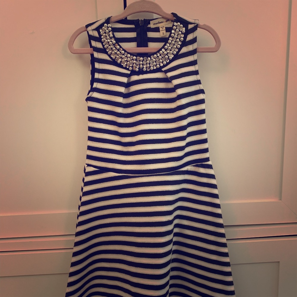 Girls Striped Pearl Dress
